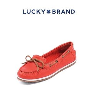 LUCKY BRAND Orange Leather Moccasins Flats